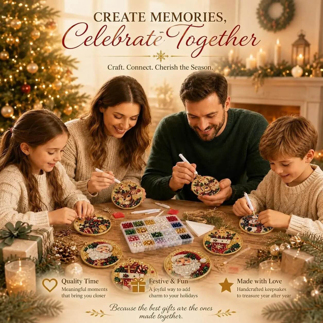 Christmas Pearl Art Ornaments – 6 Round Wooden DIY Tree Hangers