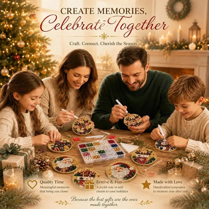 Christmas Pearl Art Ornaments – 6 Round Wooden DIY Tree Hangers