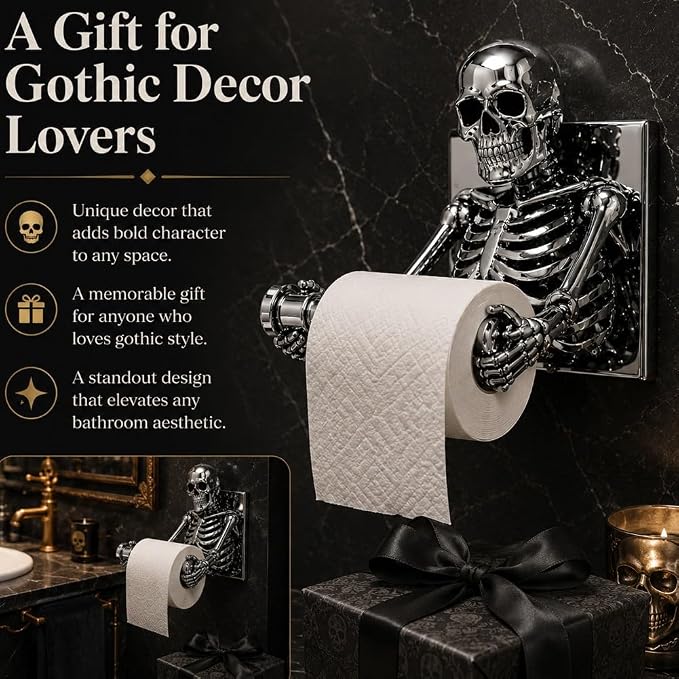 Wall-Mounted Skeleton Toilet Paper Holder - Resin Gothic Bath Decor