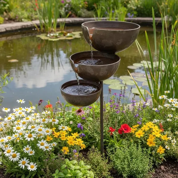 Metal Leaf Rain Catcher Bird Bath - Outdoor Garden Stakes