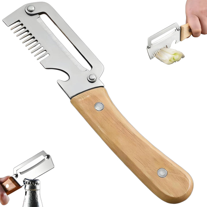 2-in-1 Stainless Steel VegetablePeeler with Wooden Handle &amp;Bottle Opener