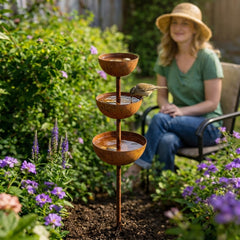 Handcrafted Rustic Copper Bird Bath Stake – Add Charm to Your Garden
