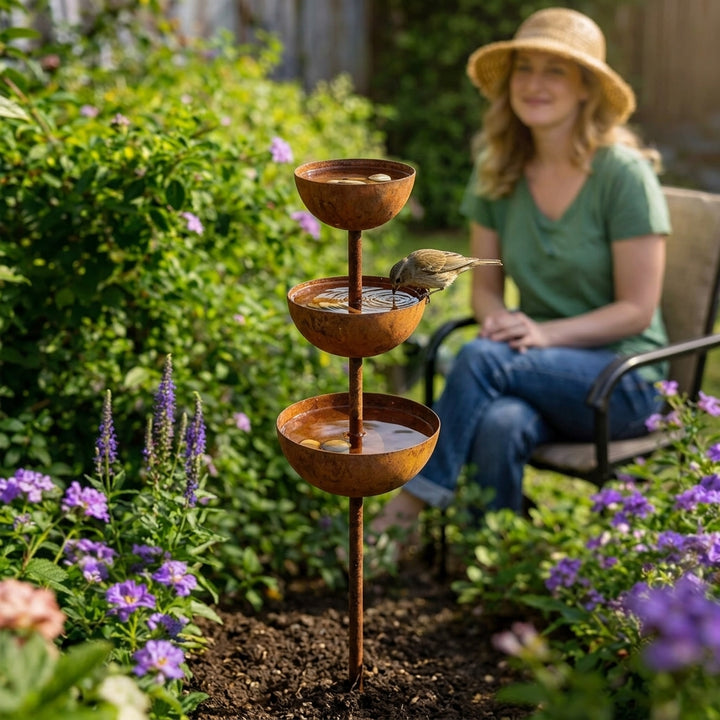 Handcrafted Rustic Copper Bird Bath Stake – Add Charm to Your Garden
