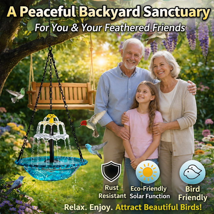 Solar Hanging Bird Bath Fountain | Backyard Sanctuary for Hummingbirds