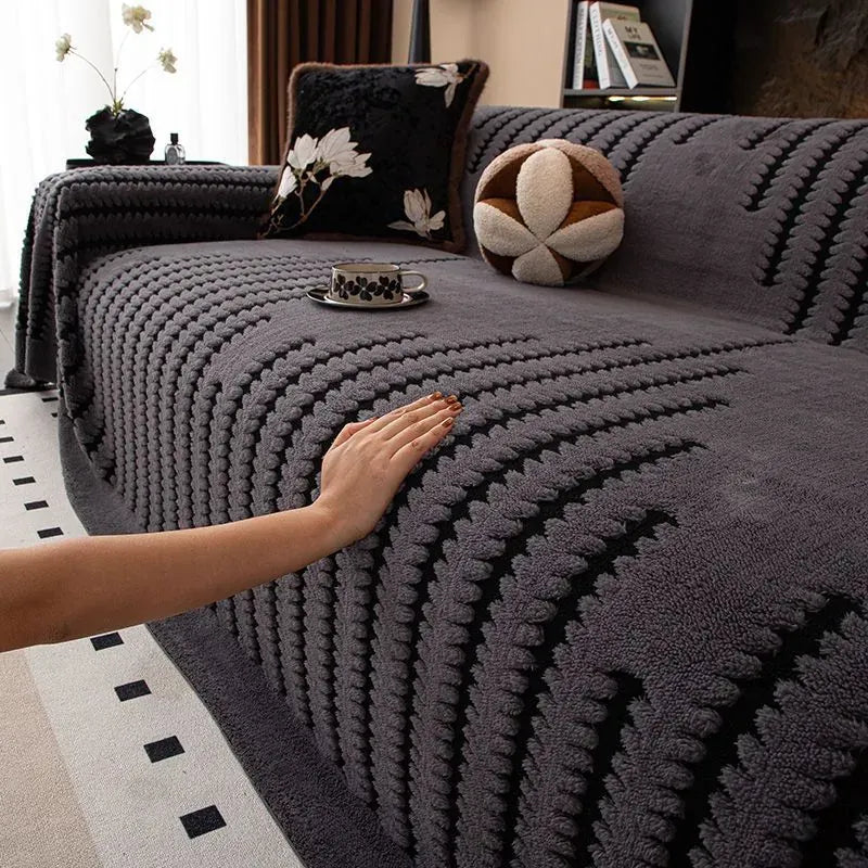 Plush Sofa Cover Protector – Soft, Anti-Slip, Machine-Washable