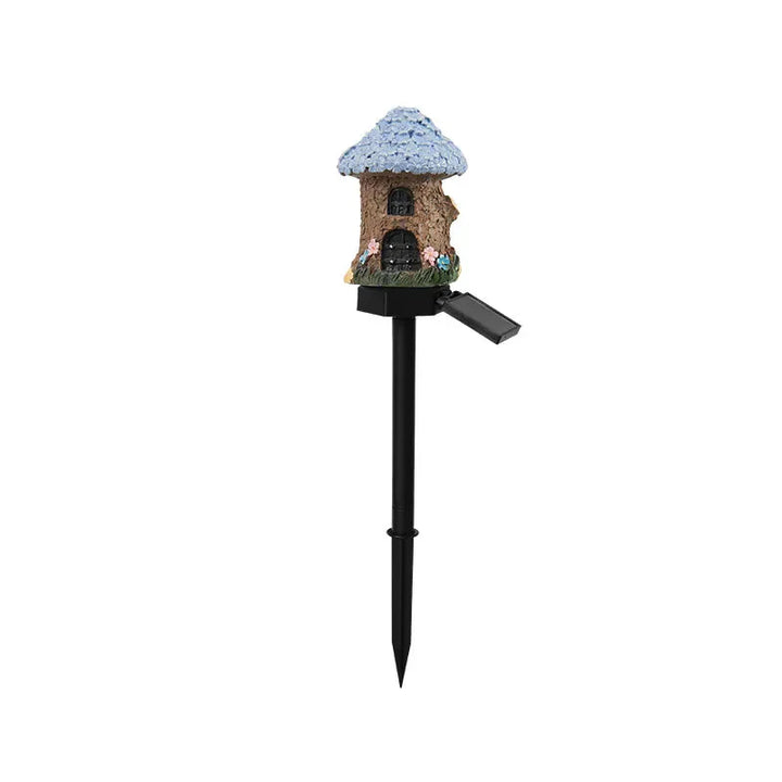 Solar Fairy Cottage Garden Stake Light, Hand-Sculpted Resin, Auto-On Warm LED