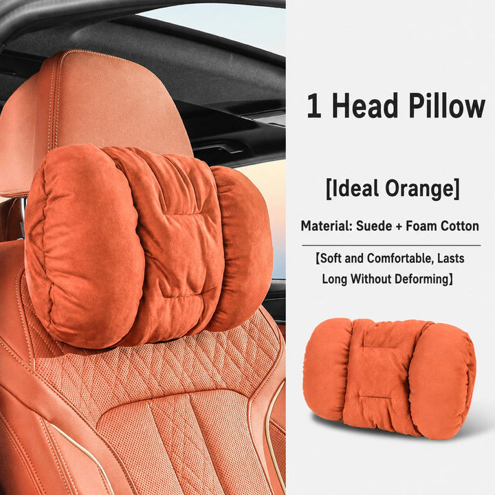 Cloud-like Suede-Touch Car Headrest &amp; Lumbar Set – Premium Driving Comfort