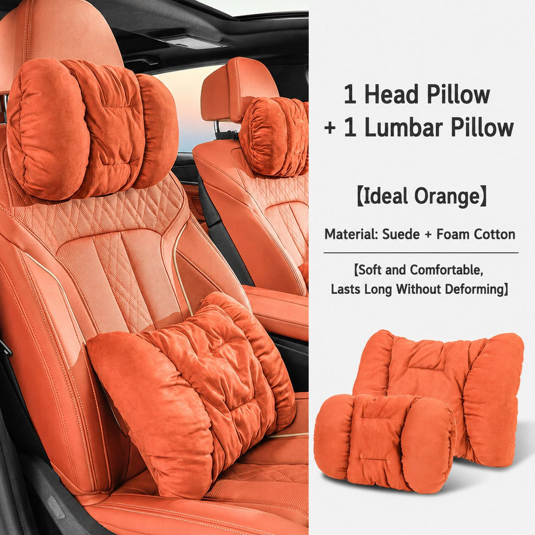 Cloud-like Suede-Touch Car Headrest &amp; Lumbar Set – Premium Driving Comfort