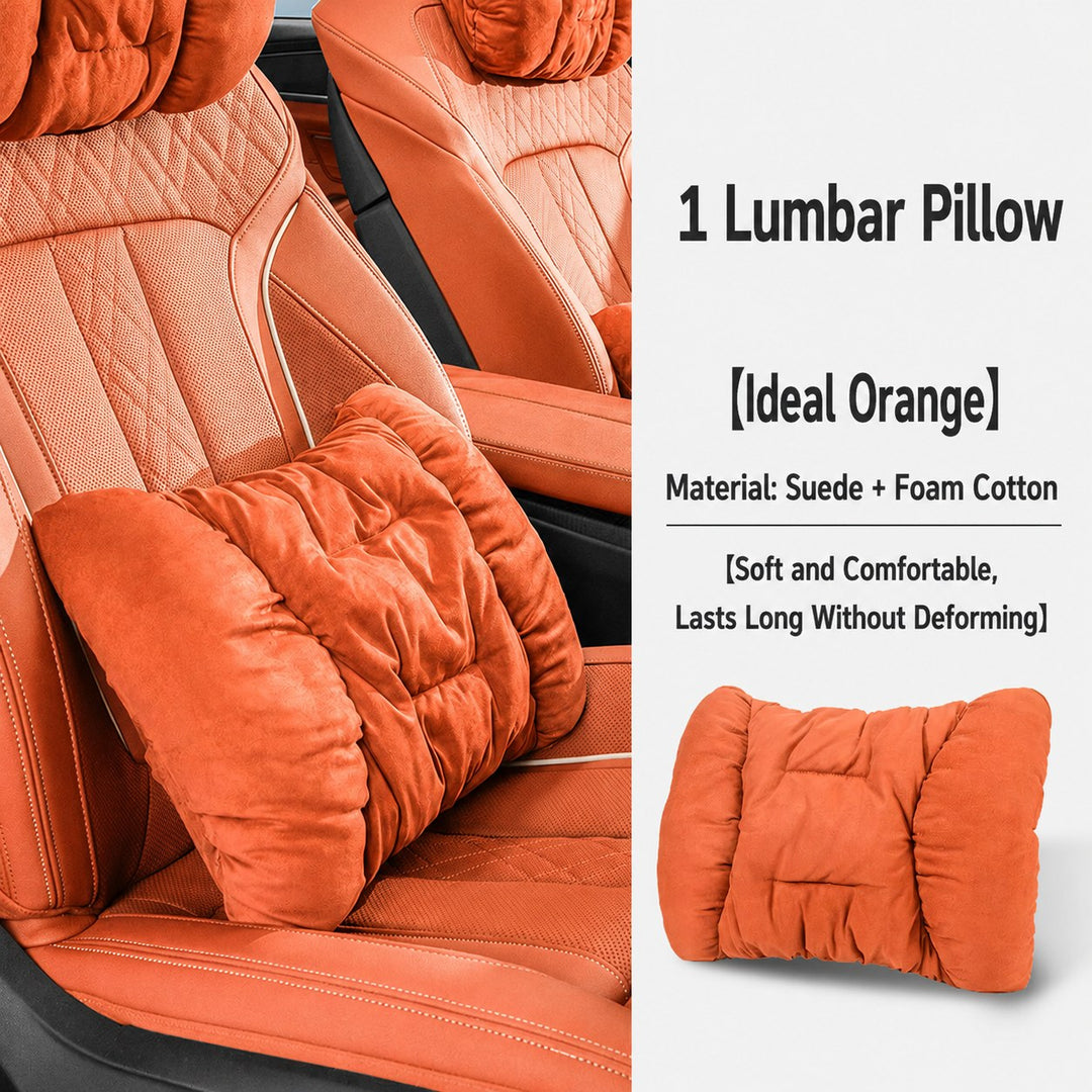 Cloud-like Suede-Touch Car Headrest &amp; Lumbar Set – Premium Driving Comfort
