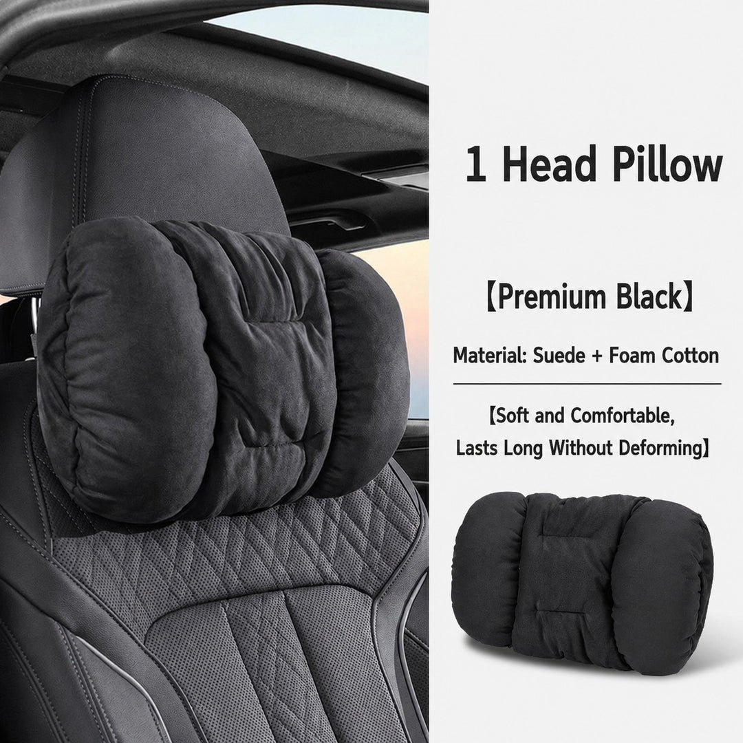 Cloud-like Suede-Touch Car Headrest &amp; Lumbar Set – Premium Driving Comfort
