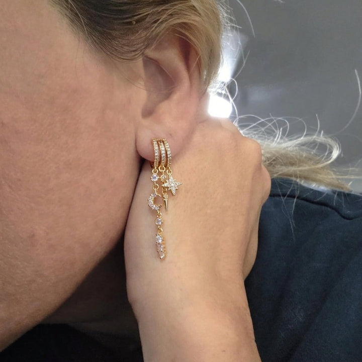 Celestial Elegance: Handmade Lab-Grown Diamond Star &amp; Moon Drop Earrings--Last Day Sale-90% OFF💕