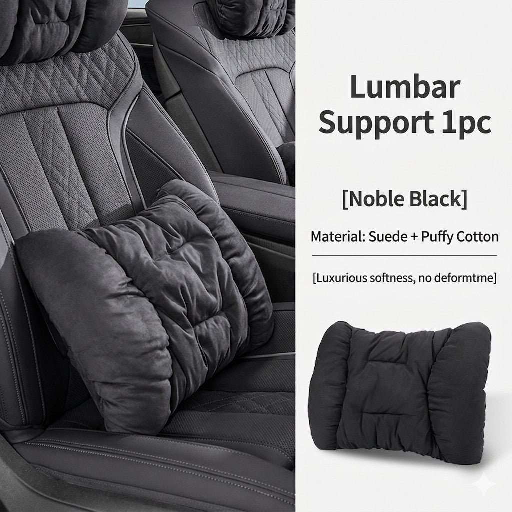 Cloud-like Suede-Touch Car Headrest &amp; Lumbar Set – Premium Driving Comfort