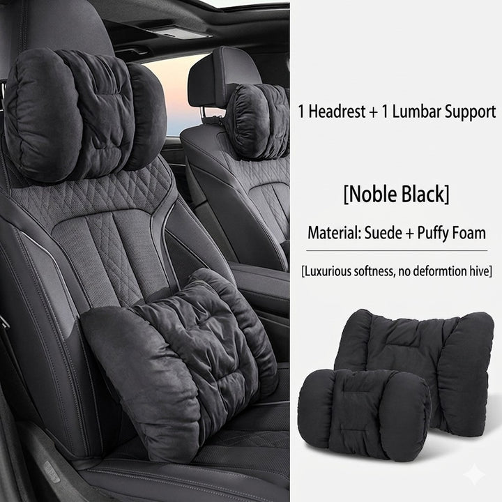 Cloud-like Suede-Touch Car Headrest &amp; Lumbar Set – Premium Driving Comfort