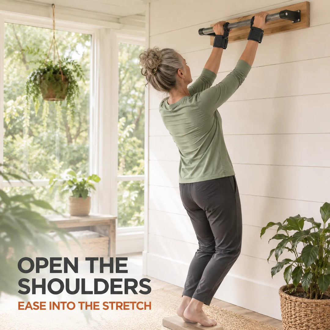 (1 Pair) Hanging Assist Hooks with Padded Wrist Straps— Stretch Longer, Grip Less