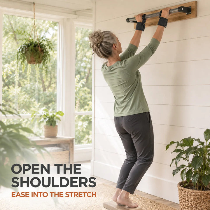 (1 Pair) Hanging Assist Hooks with Padded Wrist Straps— Stretch Longer, Grip Less