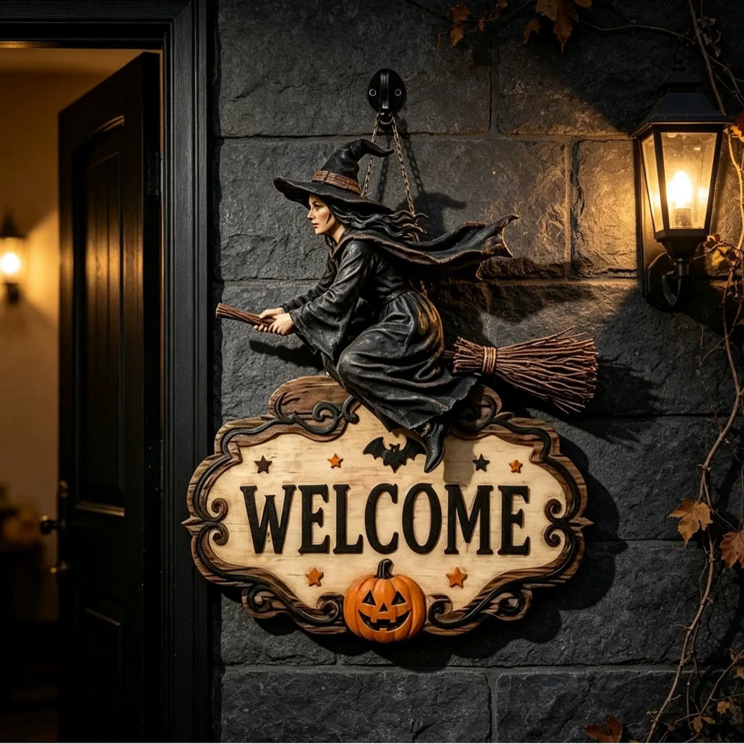 Halloween Skeleton Hand Welcome Sign - Wood Door Hanging