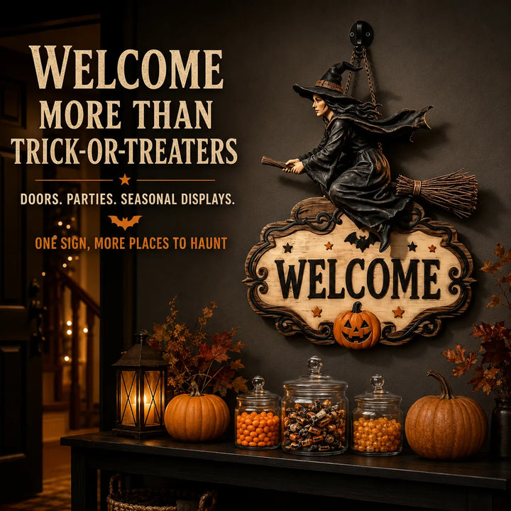 Halloween Skeleton Hand Welcome Sign - Wood Door Hanging