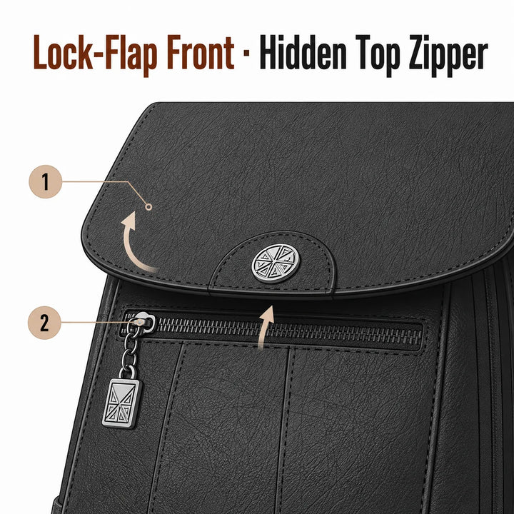 Soft Faux Leather Backpack with Lock-Flap &amp; Hidden Zipper — 9 Colors, Everyday Carry