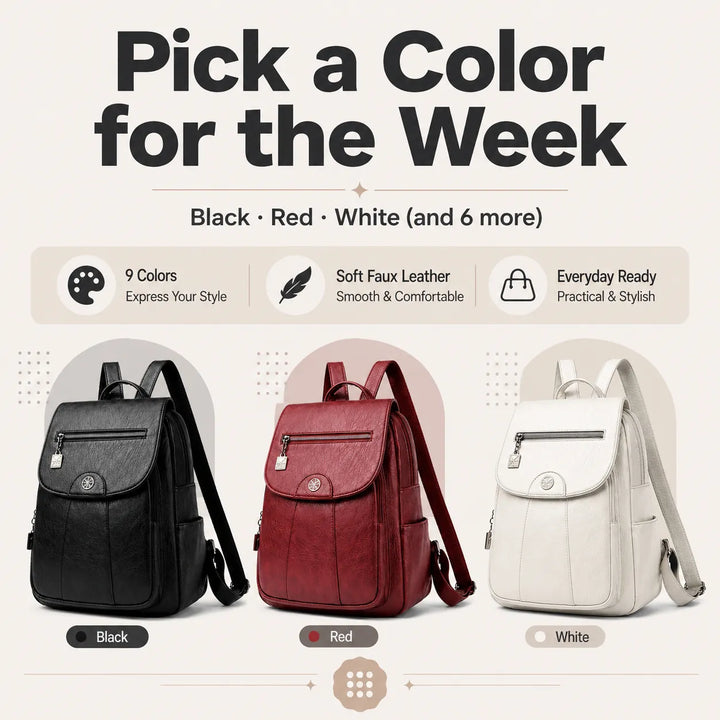 Soft Faux Leather Backpack with Lock-Flap &amp; Hidden Zipper — 9 Colors, Everyday Carry