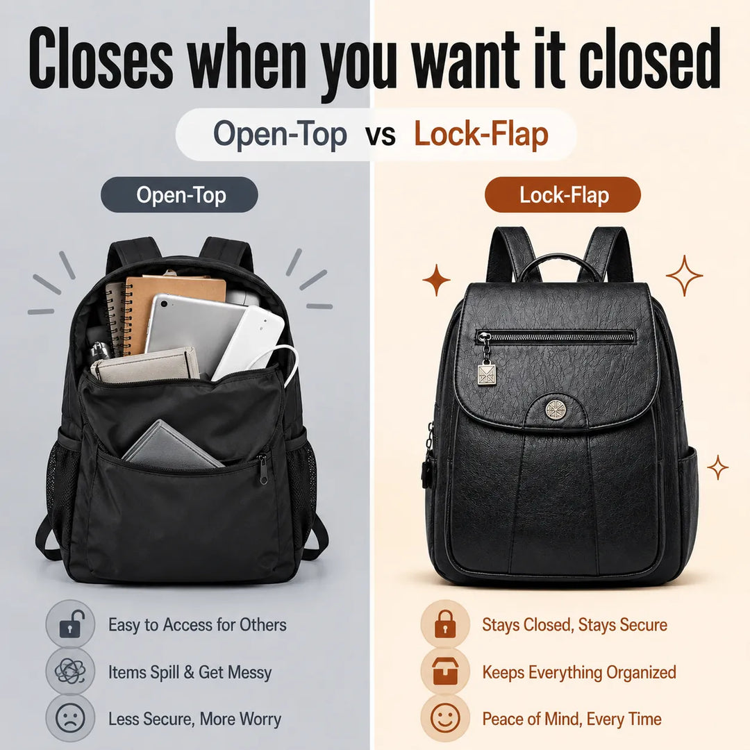 Soft Faux Leather Backpack with Lock-Flap &amp; Hidden Zipper — 9 Colors, Everyday Carry