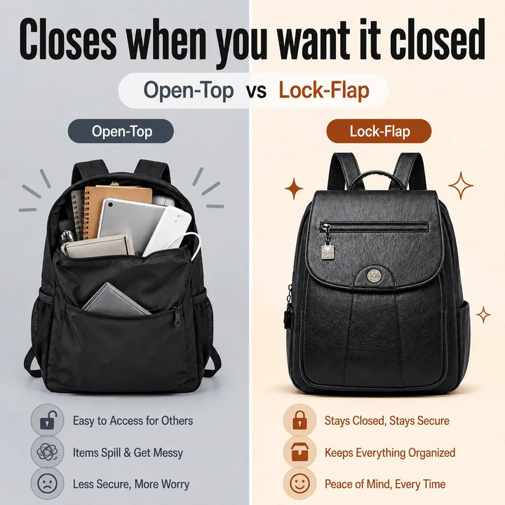 Soft Faux Leather Backpack with Lock-Flap &amp; Hidden Zipper — 9 Colors, Everyday Carry