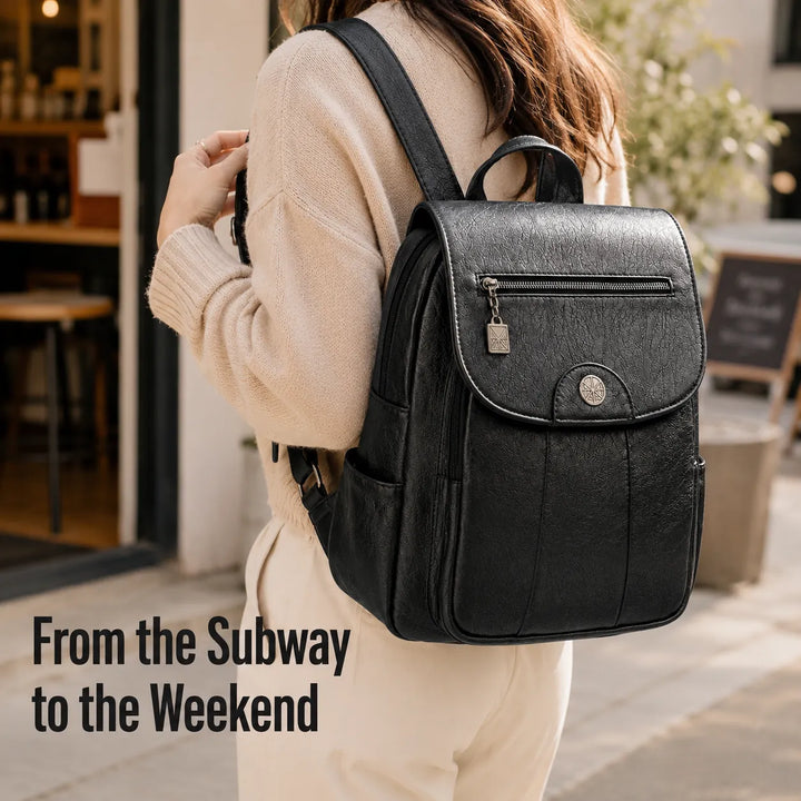 Soft Faux Leather Backpack with Lock-Flap &amp; Hidden Zipper — 9 Colors, Everyday Carry