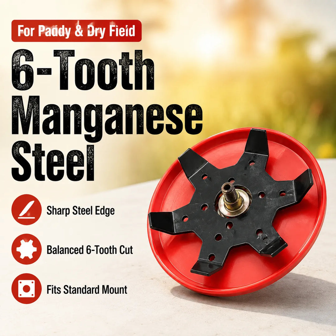 6-Tooth Brush Cutter Head for Paddy &amp; Dry Field — 26/28mm Manganese Steel