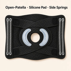 Knee Brace with Side Spring Stays &amp; Open-Patella Silicone Pad — Adjustable Compression for Daily Wear
