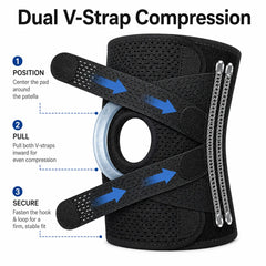 Knee Brace with Side Spring Stays &amp; Open-Patella Silicone Pad — Adjustable Compression for Daily Wear