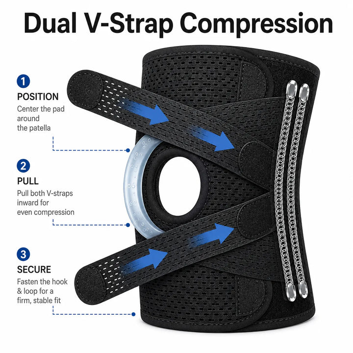 Knee Brace with Side Spring Stays &amp; Open-Patella Silicone Pad — Adjustable Compression for Daily Wear