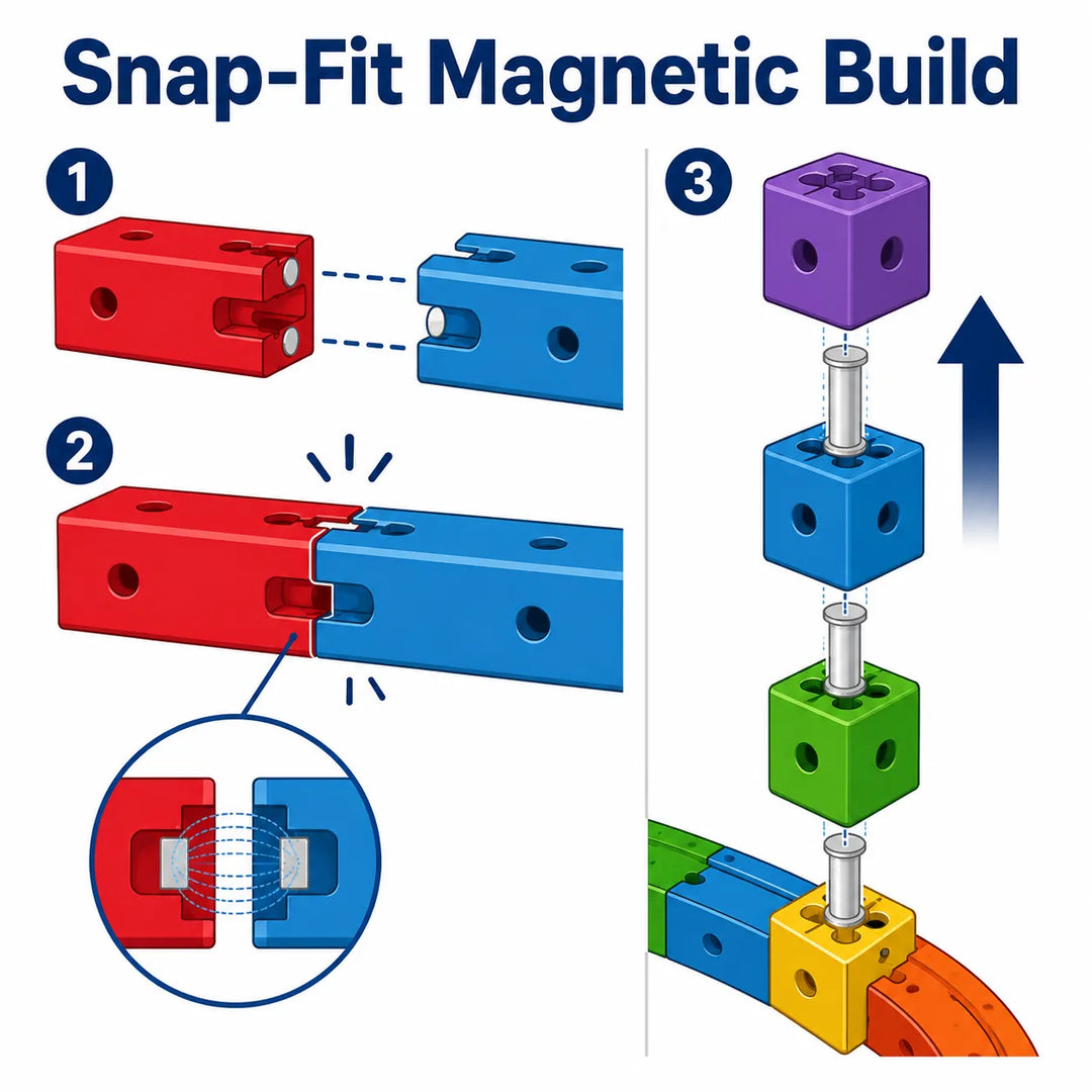3D Magnetic Track Building Blocks — STEM Electric Train Set