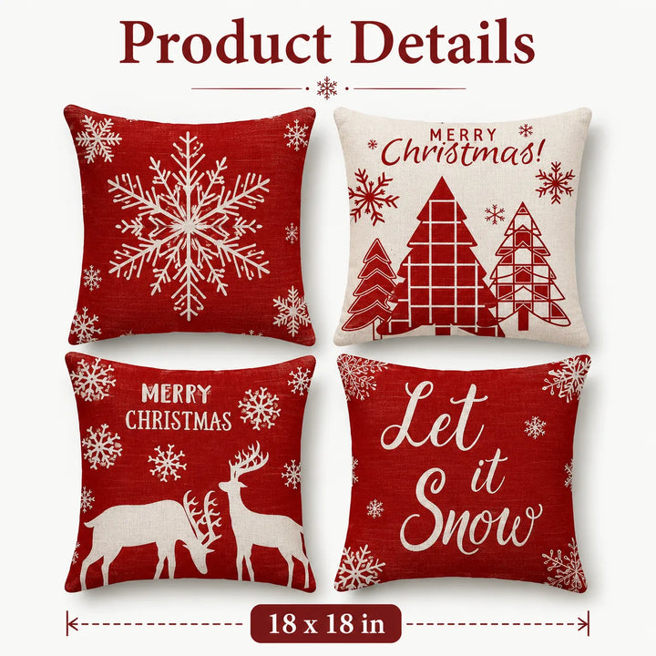 4Pcs-Christmas Throw Pillow Covers —  Linen Cushion Cases