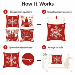 4Pcs-Christmas Throw Pillow Covers —  Linen Cushion Cases