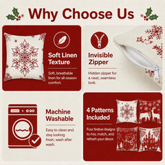 4Pcs-Christmas Throw Pillow Covers —  Linen Cushion Cases