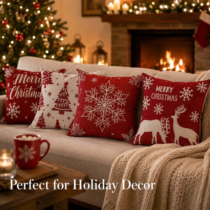 4Pcs-Christmas Throw Pillow Covers —  Linen Cushion Cases