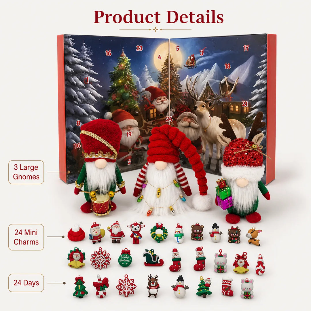 Christmas Gnome Blind Box Advent Calendar — 3 Plush Gnomes &amp; 24 Charms