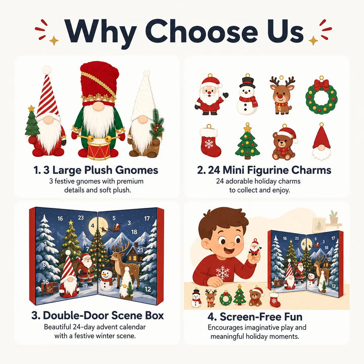 Christmas Gnome Blind Box Advent Calendar — 3 Plush Gnomes &amp; 24 Charms