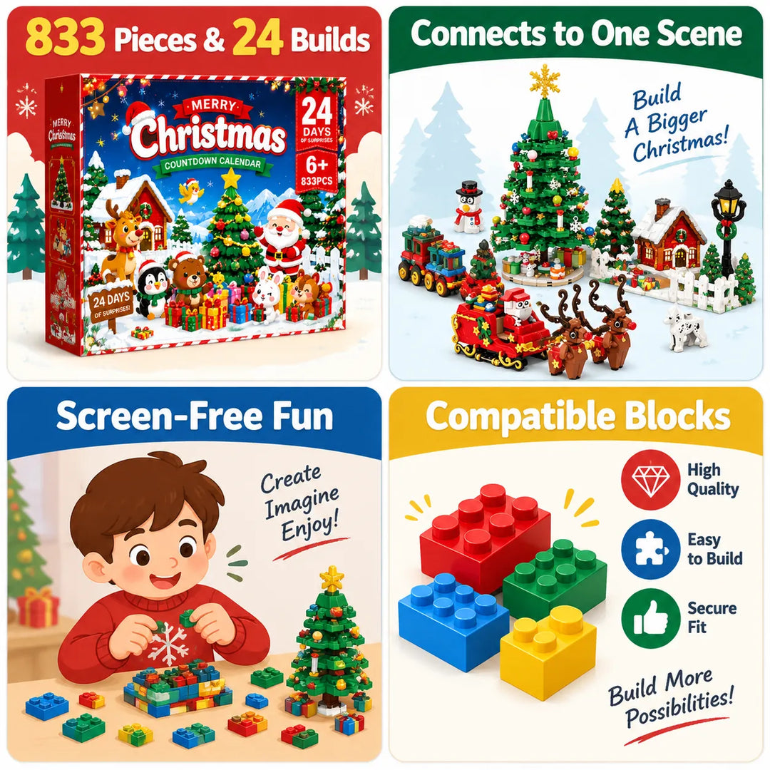24-Day Christmas Building Block Blind Box — 833Pcs Advent Calendar