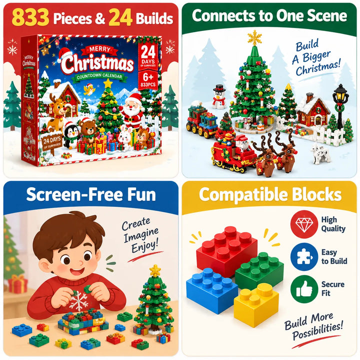 24-Day Christmas Building Block Blind Box — 833Pcs Advent Calendar