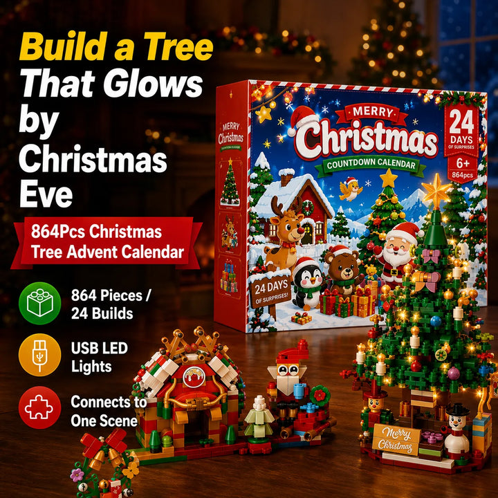 Christmas Tree Blind Box Advent Calendar — 864Pcs with USB LED Lights