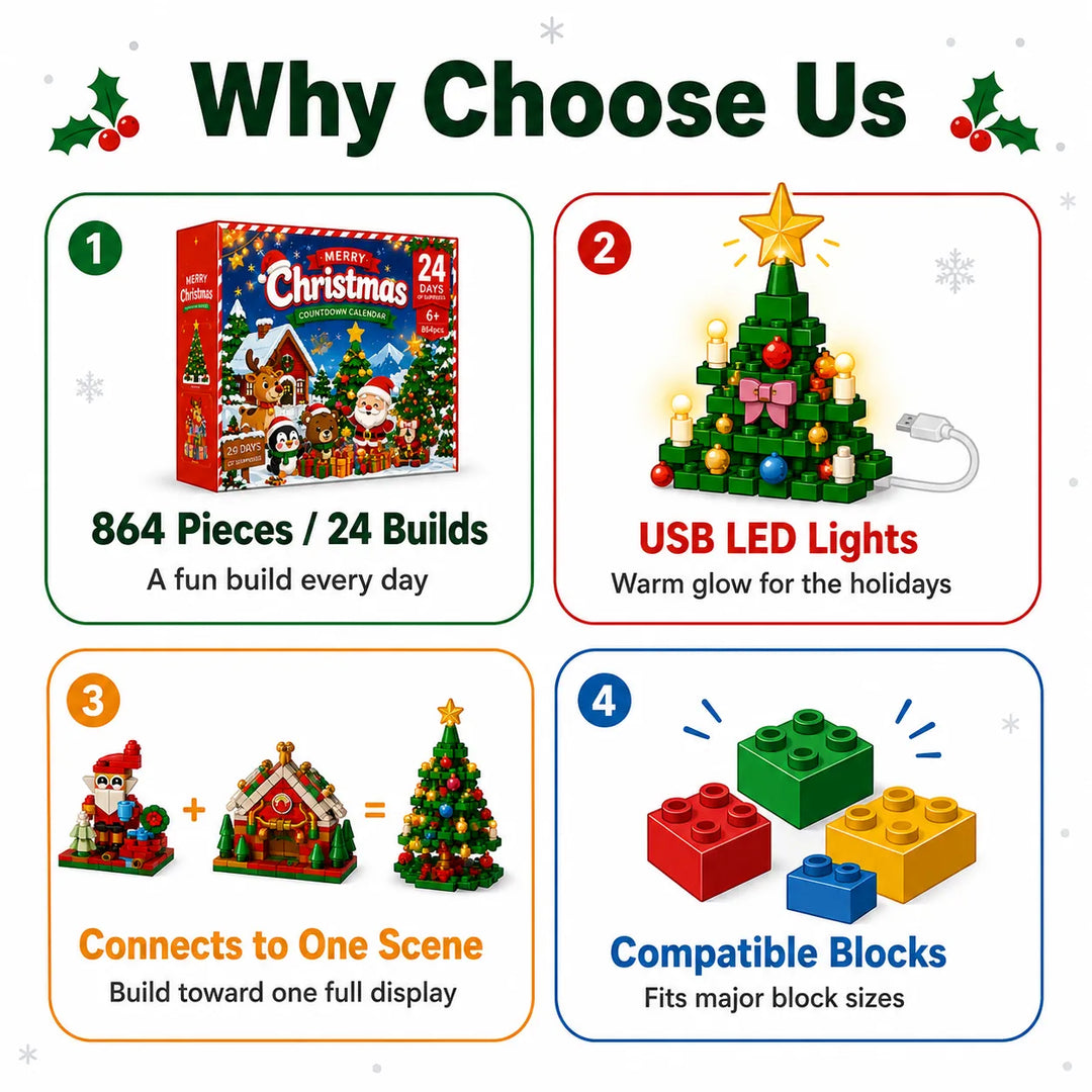 Christmas Tree Blind Box Advent Calendar — 864Pcs with USB LED Lights