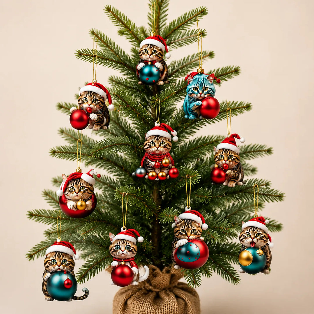 10Pcs - Acrylic Cat Christmas Ornaments — Hanging Tree Decorations