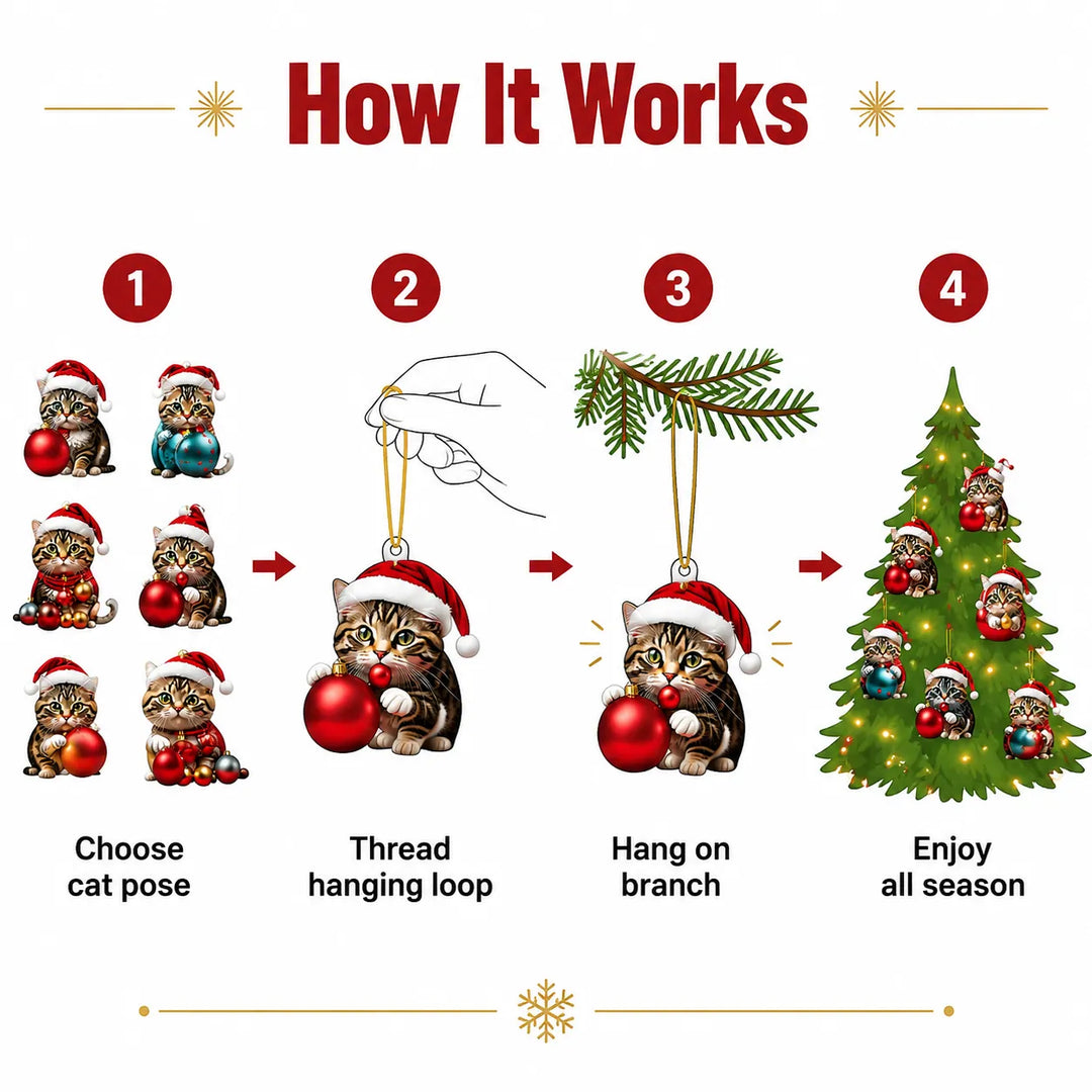 10Pcs - Acrylic Cat Christmas Ornaments — Hanging Tree Decorations