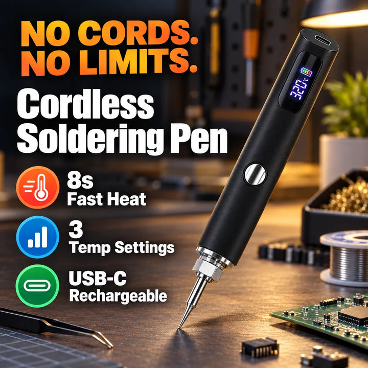 Velloraco cordless soldering pen: 8s heat, 3 modes, USB-C.