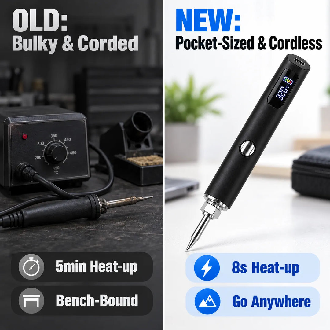 Velloraco cordless soldering pen: 8s heat, 3 modes, USB-C.