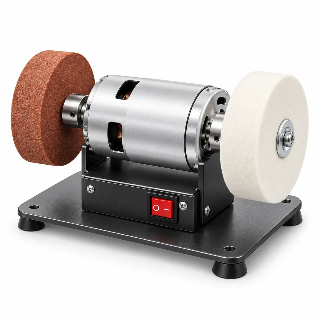 Mini Bench Grinder 7-Speed Dual Wheels + Buffing Pad for Knives &amp; More