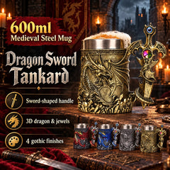 Medieval Dragon Sword Beer Mug – 3D Stainless Gothic Tankard 600ml