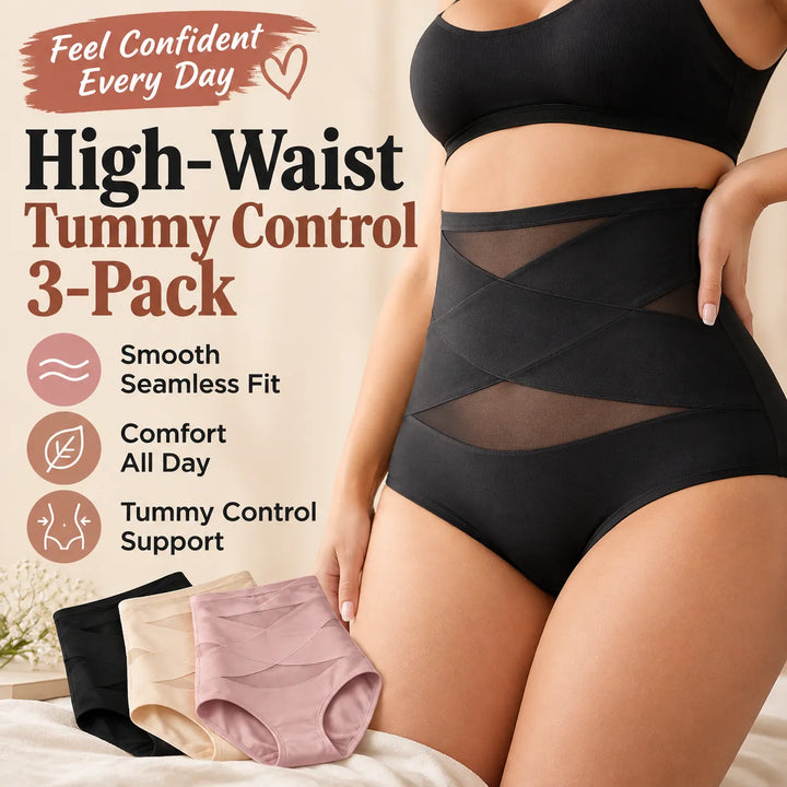 (Buy 1 Get 3)High-Waist Cross Tummy Control Panties – Plus-Size Friendly