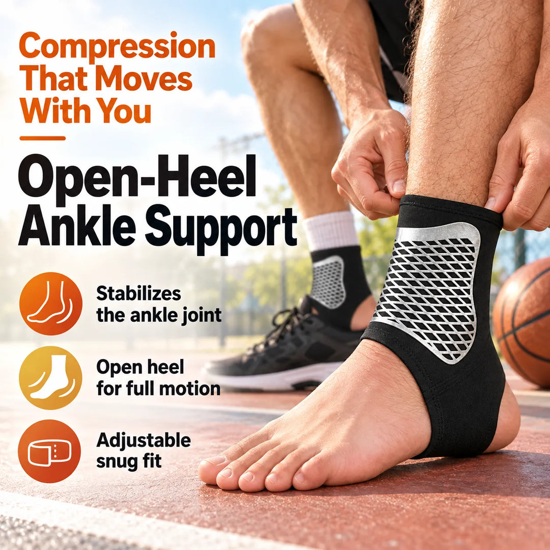 Open-Heel Ankle Support Wrap – Adjustable Compression for Sports