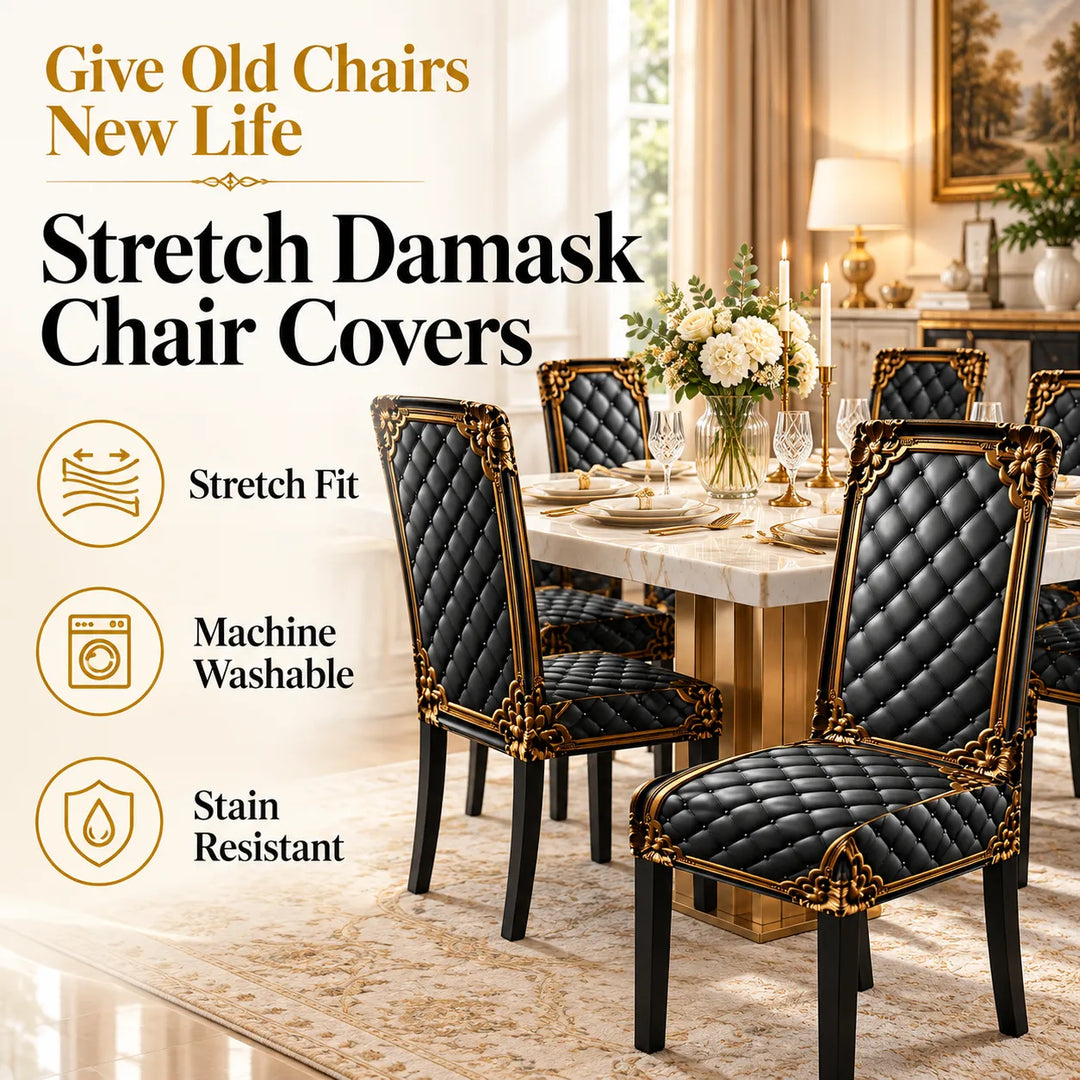Stretch Damask Dining Chair Covers, Washable Slipcovers 2/4/6 Pack